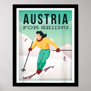 Retro Austria Skiing Motif with Ski och Ski Poles Poster