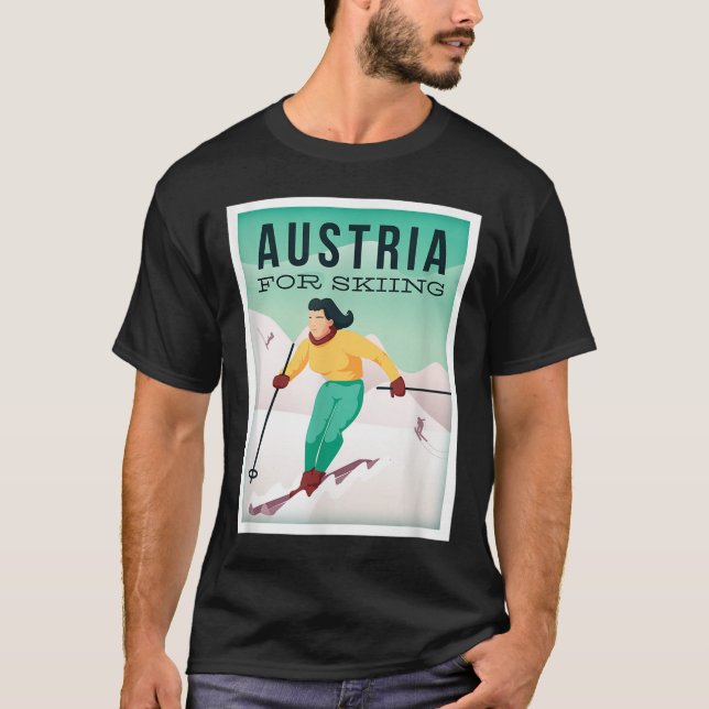 Retro Austria Skiing Motif with Ski och Ski Poles T Shirt (Framsida)