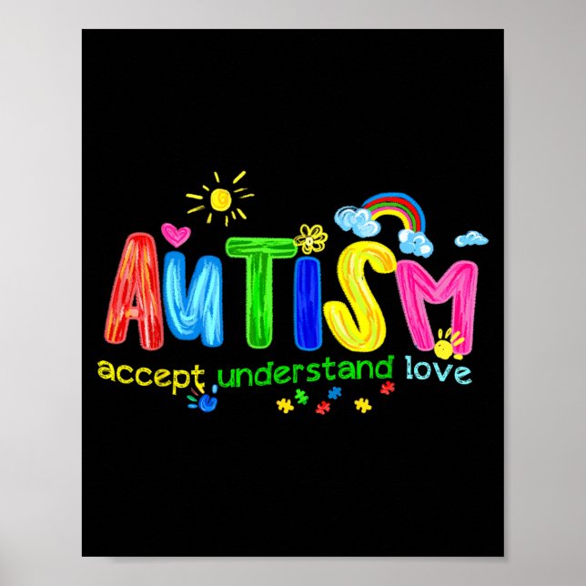 Retro Autism Acceptera Förstå Kärlek Att Vara Poster (Framsidan)