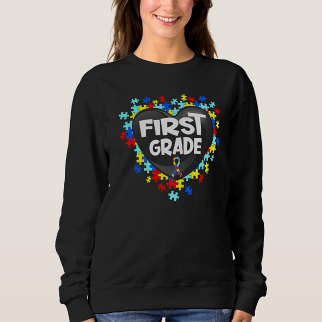 Retro Autism Awareness Heart First Klass Support P T Shirt (Framsida)