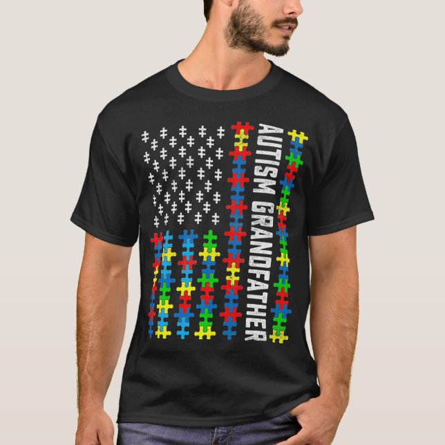 Retro Autism Awareness USA Flag Grandfather Suppor T Shirt (Framsida)