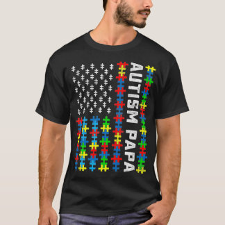 Retro Autism Awareness USA flagga Pappa Support Au T Shirt