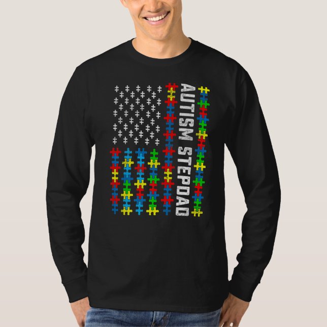 Retro Autism Awareness USA flagga Stepdad Support  T Shirt (Framsida)