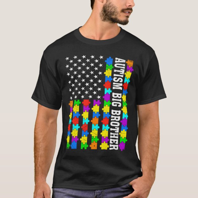 Retro Autism Big Brother American Flagga Kärlek Au T Shirt (Framsida)