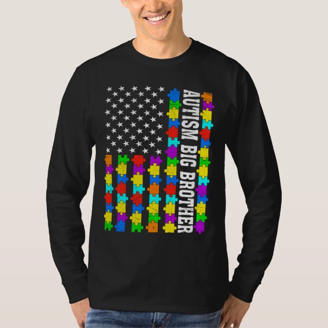 Retro Autism Big Brother American Flagga Kärlek Au T Shirt (Framsida)