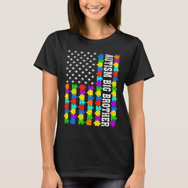 Retro Autism Big Brother American Flagga Kärlek Au T Shirt (Framsida)