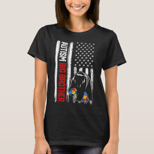 Retro Autism Big Brother Bear American Flagga Awar T Shirt