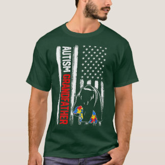 Retro Autism Grandfather Bear American Flagga Awar T Shirt