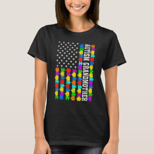 Retro Autism Grandmor American Flagga Kärlek Autis T Shirt