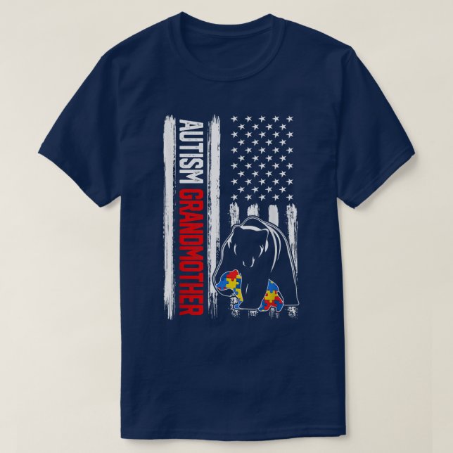 Retro Autism Grandmor Bear American Flagga Awaren T Shirt (Design framsida)