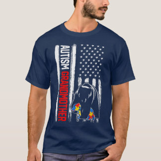 Retro Autism Grandmor Bear American Flagga Awaren T Shirt