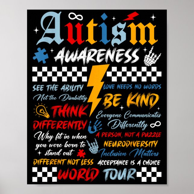 Retro autism medvetenhet världsturné pusselbit poster (Framsidan)