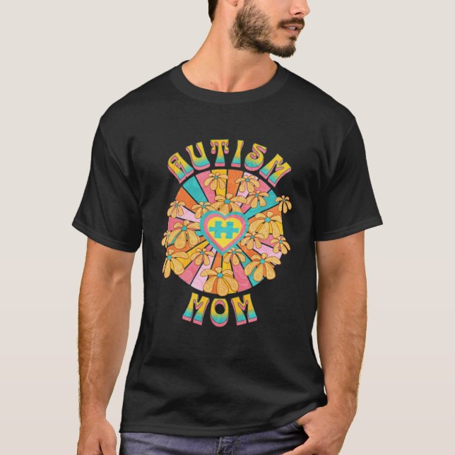 Retro Autism Mom Floral Awareness and Acceptance T Shirt (Framsida)
