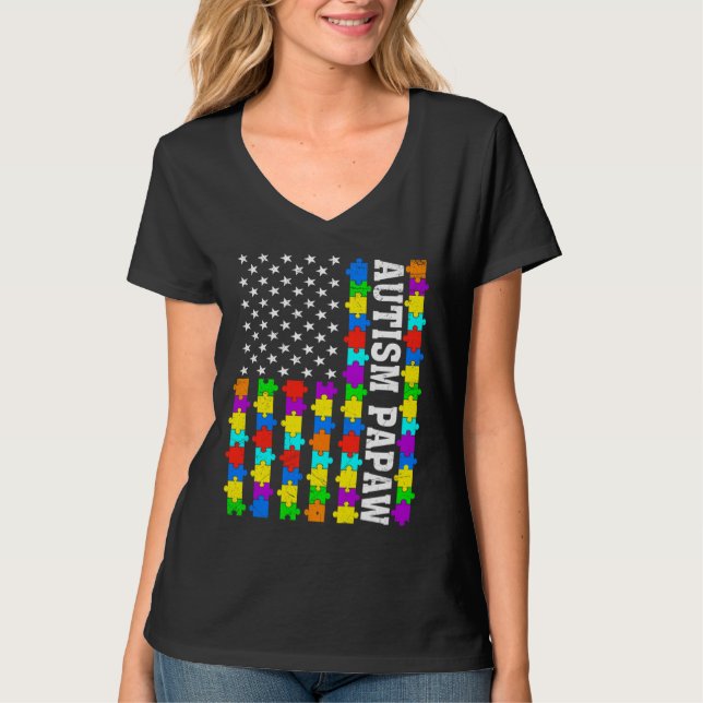 Retro Autism Papaw American Flagga Kärlek Autism M T Shirt (Framsida)
