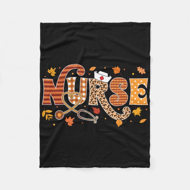 Retro Autumn Pumpkin Fall Nurse Life Thanksgiving Fleecefilt (Framsidan)