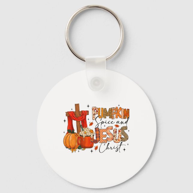 Retro Autumn Pumpkins Spice och Jesus Kristus Fall Nyckelring (Framsida)