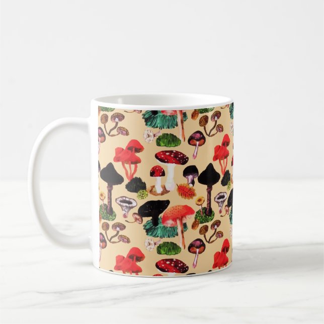 Retro Autumn Woodland Mushroom Watercolor Kaffemugg (Vänster)