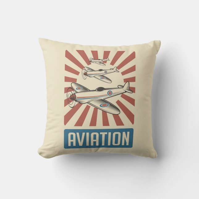 Retro Aviation Airforce fighter flygplan Throw Pil Kudde (Framsida)