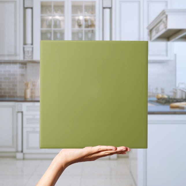 Retro Avocado Grönt Solid Färg Tile Kakelplatta (Retro Avocado Green Solid Colour Tile)