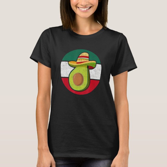 Retro Avocado Sombrero Hat Mexican Independence Da T Shirt (Framsida)