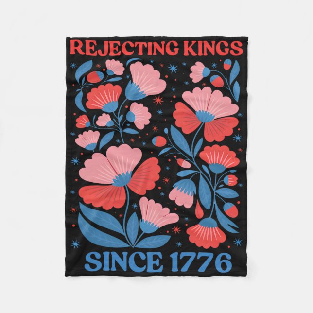 Retro Avvisande Kings Sedan 1776 Boho Blommig Kvin Fleecefilt (Framsidan)