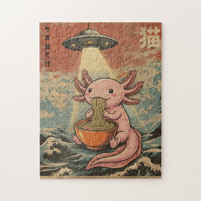 Retro Axolotl Ramen UFO Japansk Våg Pussel (Vertikal)