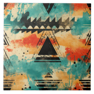 Retro Azteker-mönster geometrisk abstrakt orange Kakelplatta