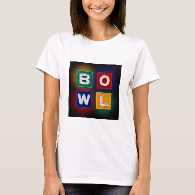 Retro B O W L Neon Sign, Bowling Tee (Framsida)