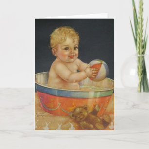 Retro Baby Bath-hälsningskort Kort
