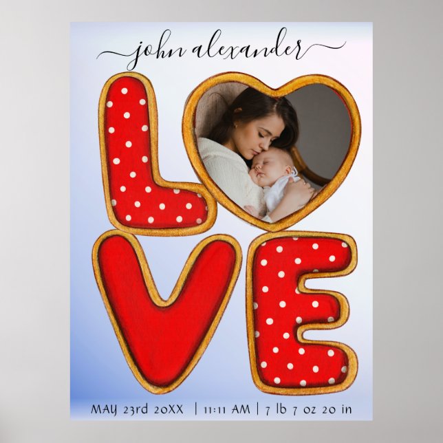 Retro Baby Photo Birth Announcement Keepsaké Post Poster (Framsidan)