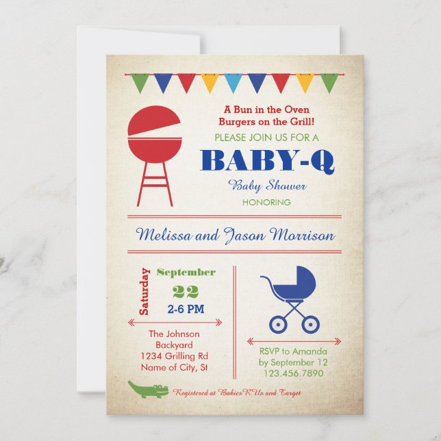 Retro Baby-qbaby showerinbjudan Inbjudningar (Framsida)