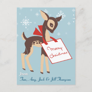 Retro Baby Reindeer Julvykort Helg Vykort