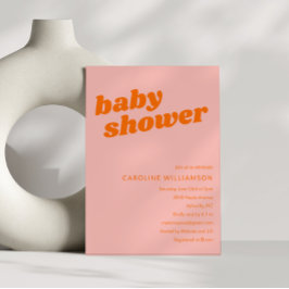Retro Baby Shower för Modern Cute Pastel Rosa Oran Inbjudningar
