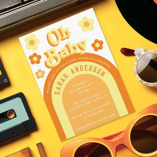 Retro Baby Shower Groovy 70-talet Flower Power Inbjudningar (Skapare uppladdad)