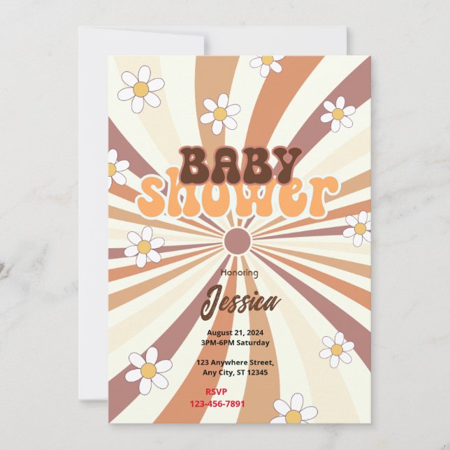 Retro Baby Shower Inbjudningar (Framsida)