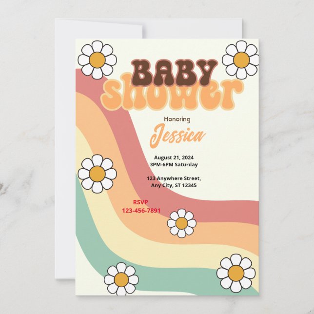 Retro Baby Shower Inbjudningar (Framsida)