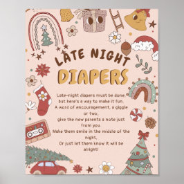 Retro Baby Shower Late Natt Diaper Poster