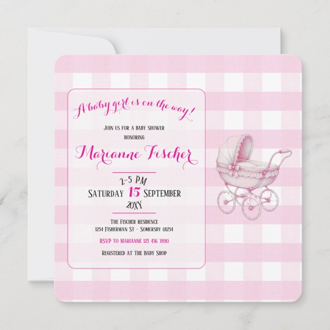 Retro Babyflicka Förlossningsinbjudan (Framsida)