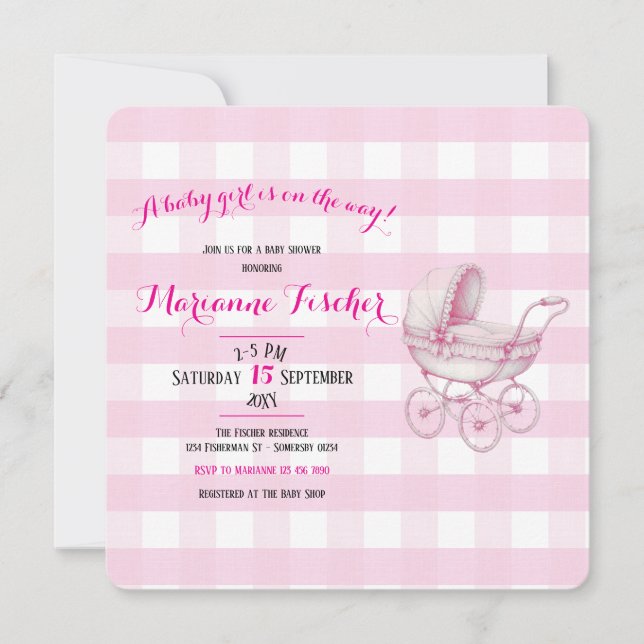 Retro Babyflicka Förlossningsinbjudan (Framsida)