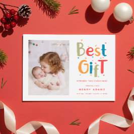 Retro Baby's First Christmas Birth Announcement Julkort