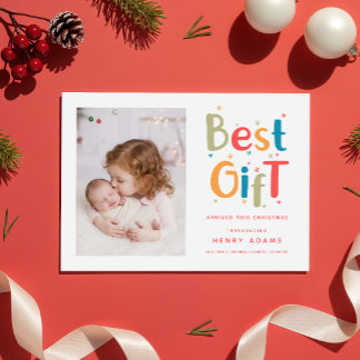 Retro Baby's First Christmas Birth Announcement Julkort