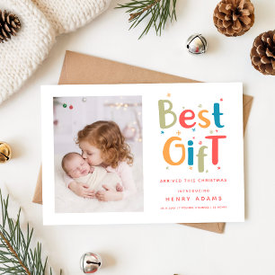 Retro Baby's Första Jul Födelse Tillkännagivande Julkort