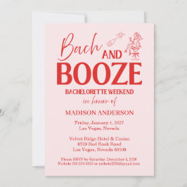Retro Bach And Booze Bachelorette Red Pink Inbjudningar