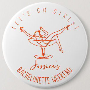 Retro bachelorette kvinna i cocktail knapp