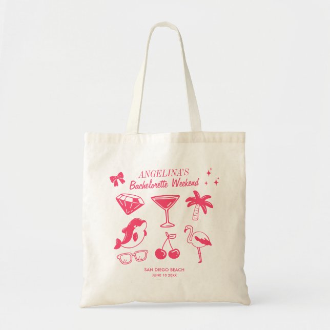 Retro Bachelorette Party Retro Beach Cute Doodle Tygkasse (Framsidan)