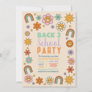 Retro Back to school Buss Party Flower 70 s Inbjudningar