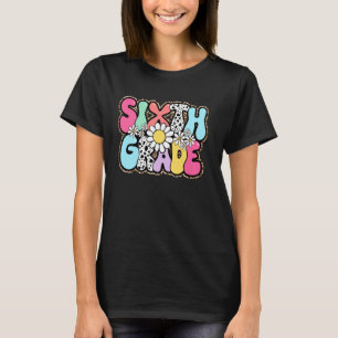 Retro Back to school Daisy Flowers Leopard sjätte T Shirt