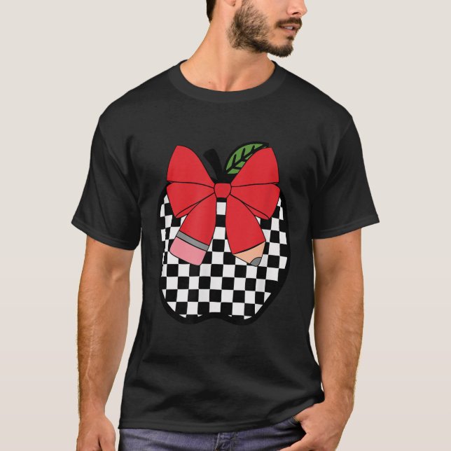 Retro Back To School Teacher Race Checkered Pencil T Shirt (Framsida)
