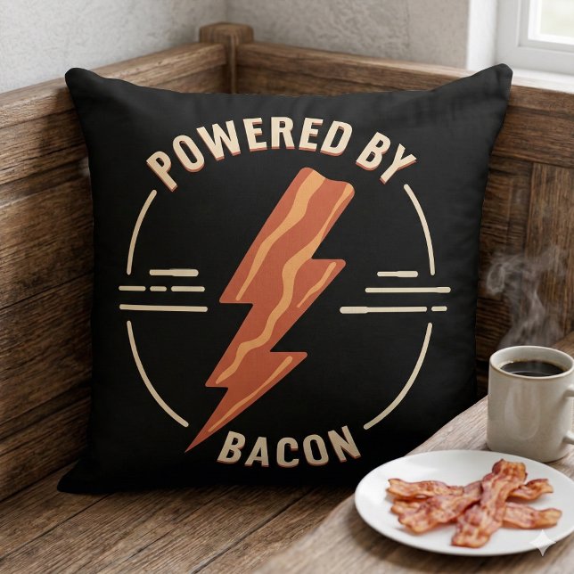Retro Bacon Älskare Rolig Matdesign med Blixt Kudde (Retro Bacon Lover Funny Food Design with Lightning Throw Pillow Mockup A)