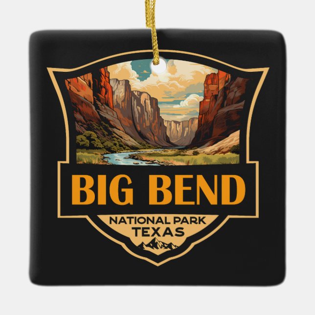 Retro Badge för Big Bend nationalpark Julgransprydnad Keramik (Framsida)
